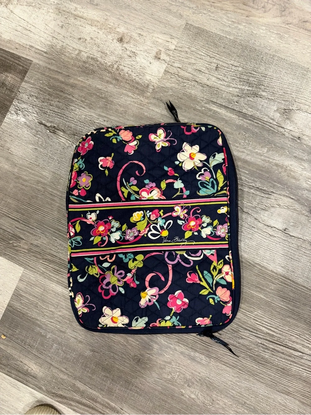 Vera Bradley Navy Quilted Floral Organizer Pouch